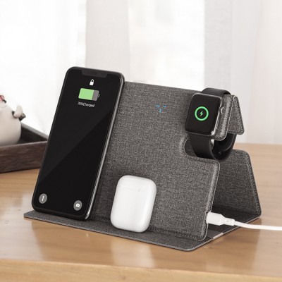 3 in 1 wireless changer PU Leather wireless changer Foldable wireless changer